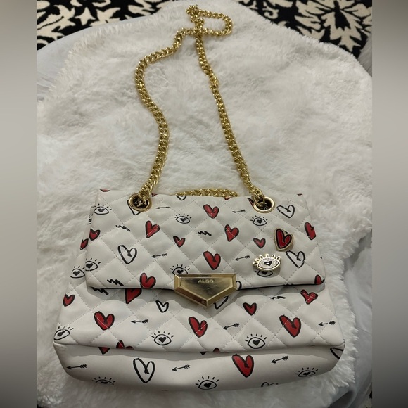 Aldo Caraglio Valentines Heart Print Chain Shoulder Quilted Crossbody Purse RARE - Picture 6 of 15